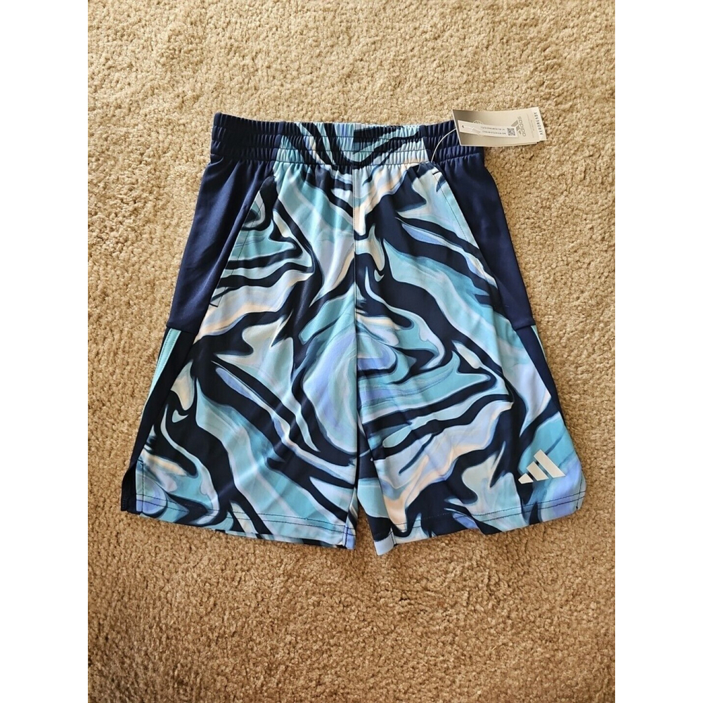 Adidas Boys Shorts Blue Medium Aeroready Elastic Waistband Drawstring